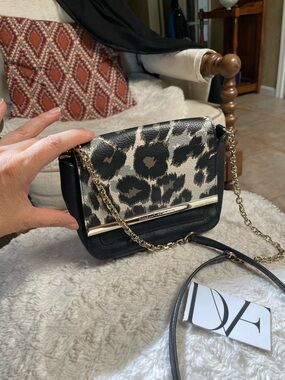 Black leather Diane Von Furstenberg animal print Crossbody.  Vintage